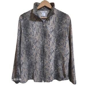 Misook Womens Large Snake Print Zip Up Jacket Sequins Embellished
Shimmer Edgy
